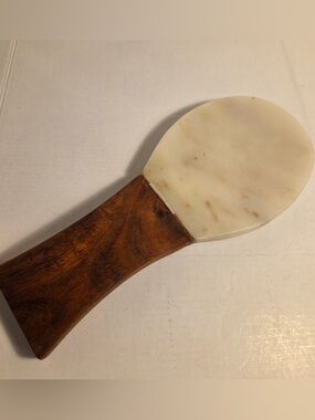 Handmade Vintage Indian White  Marble & Wooden  Spoon Rest Kitchen Tool